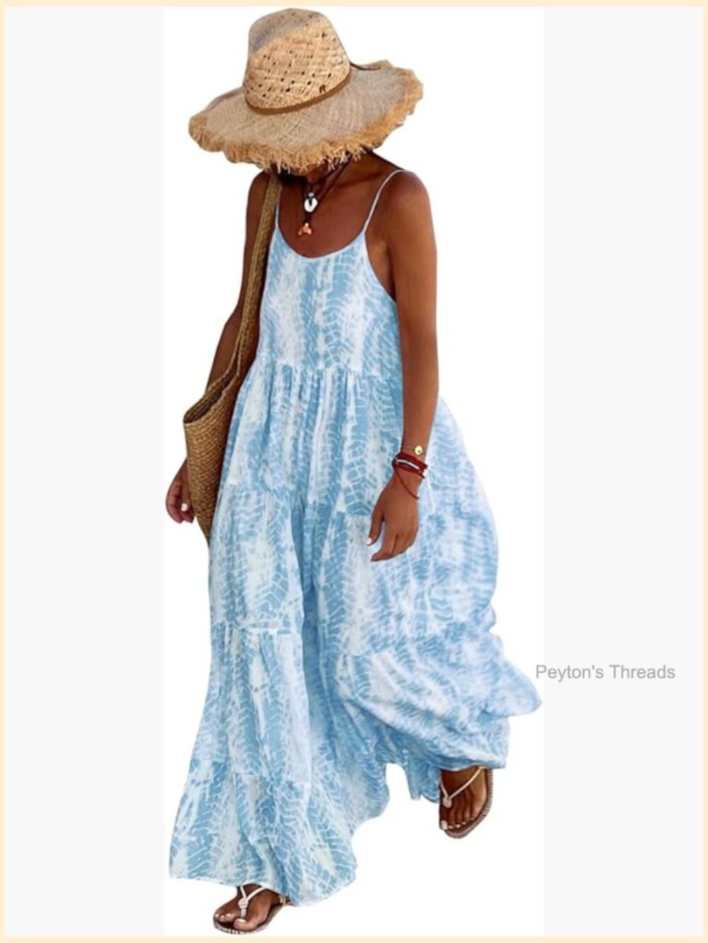 Spaghetti Strap Scoop Neck Floral Maxi Dress Flow Boho Long Sundress with